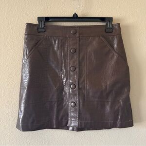 House of Harlow 1960 Brown Faux Leather Croc Snake Mini Skirt Faux Button Down